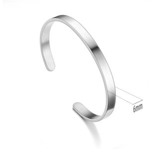 TV058a Vòng tay nữ titan inox kiểu hở chữ C bảng 6mm
