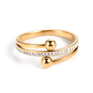 TC045a Nhẫn nữ titan thời trang chẻ nhanh 2 đầu bi