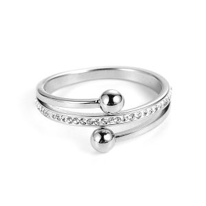 TC045b Nhẫn nữ titan thời trang chẻ nhanh 2 đầu bi