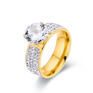 TC047f Nhẫn nữ titan 1 hột đá cao đính đá tấm 2 bên