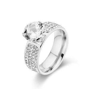 TC047g Nhẫn nữ titan 1 hột đá cao đính đá tấm 2 bên