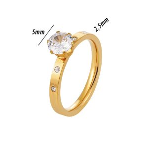 TC111c Nhẫn nữ titan 1 hột đá cao cách điệu 2 viên đá tấm mỗi bên