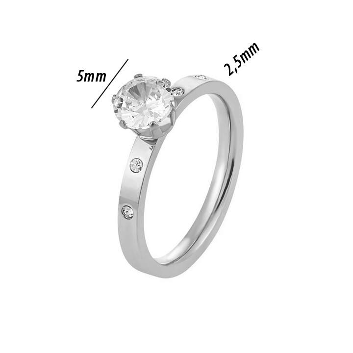 TC111k Nhẫn nữ titan 1 hột đá cao cách điệu 2 viên đá tấm mỗi bên