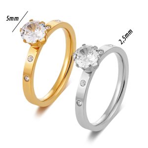 TC111l Nhẫn nữ titan 1 hột đá cao cách điệu 2 viên đá tấm mỗi bên