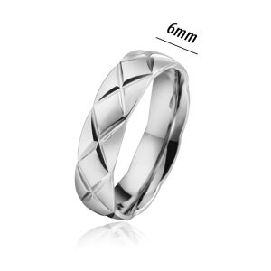 TC129c Nhẫn titan 6mm họa tiết cắt vát kim cương, quả trám