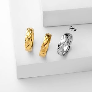 TC129e Nhẫn titan 6mm họa tiết cắt vát kim cương, quả trám