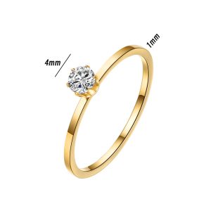 TC181j Nhẫn titan 1 hột đá cao bảng nhỏ màu vàng