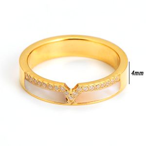 TC298l-Nhẫn nữ titan xà cừ đính kim chữ V màu vàng