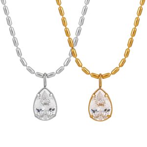 TN155j Dây chuyền bi trúc titan mặt đính đá hình giọt nước