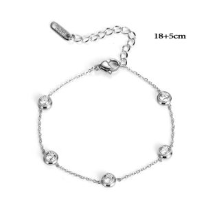 TA647b Lắc chân titan 5 viên đá cách điệu màu trắng