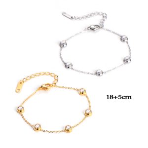 TA647d Lắc chân titan 5 viên đá cách điệu màu vàng