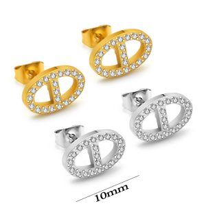 TB081c Bông tai nữ titan hình mũi lơn đính full kim