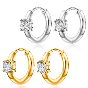 TB082c Bông tai nữ titan khoen tròn đính 1 viên đá 5mm