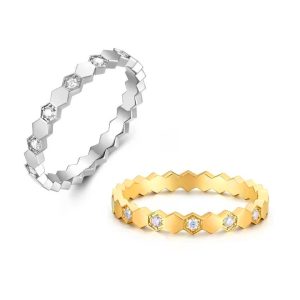 TC192m Nhẫn titan nữ hình tổ ong lục giác cách điệu kim cương