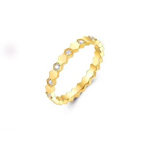 TC192v Nhẫn titan nữ hình tổ ong lục giác cách điệu kim cương