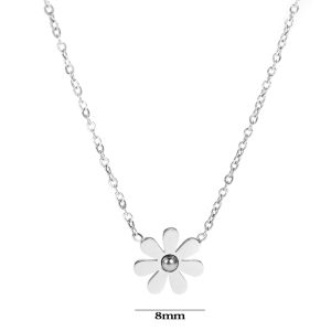 TN044a Dây chuyền titan mặt 1 bông hoa cúc 8mm màu trắng