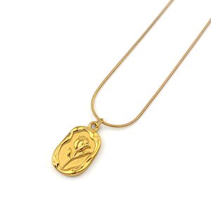 TN218g Dây chuyền nữ titan mặt hình hoa hồng màu vàng