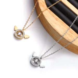 TN338a Dây chuyền titan mặt tròn cánh thiên thần full kim