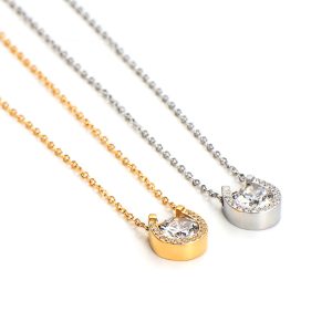 TN665f Dây chuyền nữ titan mặt hình móng ngựa đính full kim