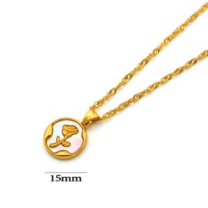 TN901a Dây chuyền nữ titan mặt tròn hình hoa hồng xà cừ