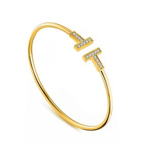 TV121c Vòng tay titan nữ 2 chữ T đính đá Tiffany