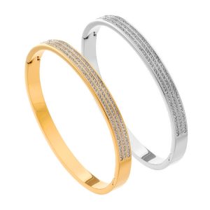 TV147a Vòng tay inox titan thời trang 3 hàng đá kim cương