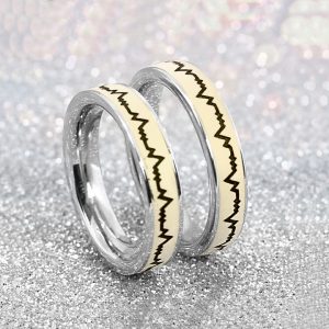 NC011a Nhẫn inox cặp đôi tình nhân họa tiết nhịp tim