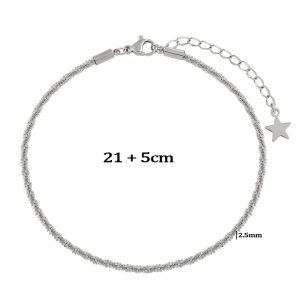 TA668b Lắc chân nữ titan xoắn trơn màu trắng thép
