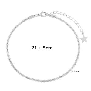 TA668c Lắc chân nữ titan xoắn trơn màu trắng bạch kim