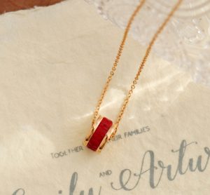 TN509d Dây chuyền titan ống số la mã đính đá đỏ