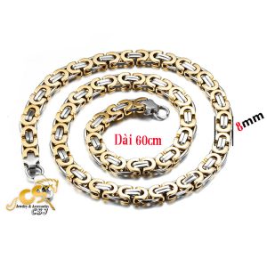 DN036 Dây chuyền inox nam ziczac 8mm dẹp mạ vàng