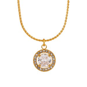 TN912 Dây chuyền titan mặt hình tròn đinh đá