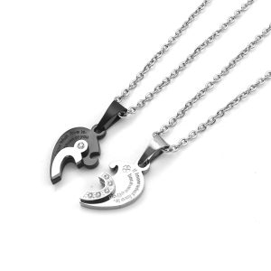 MC001a Dây chuyền cặp đôi inox hình trái tim ghép trắng đen