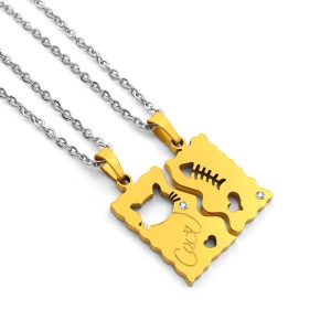 MC003 Mặt dây chuyền cặp đôi mảng ghép con mèo và xương cá