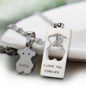 MC163 Dây chuyền cặp đôi inox con gấu