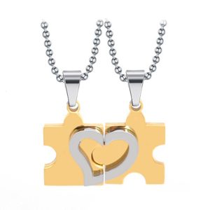 MC193 Dây chuyền cặp inox mảnh ghép trái tim (Vàng)