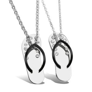 MC210 Dây chuyền đôi inox, vòng cổ cặp hình đôi dép