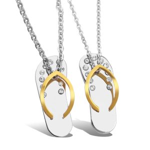 MC212 Dây chuyền đôi inox, vòng cổ cặp hình đôi dép