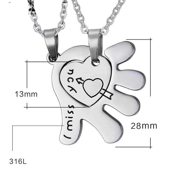 MC213 Dây chuyền cặp đôi inox trái tim lồng trong bàn tay