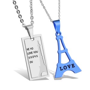 MC218 Dây chuyền cặp đôi tháp Eiffel (trắng xanh)