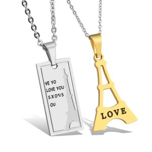 MC219 Dây chuyền cặp đôi tháp Eiffel (trắng vàng)