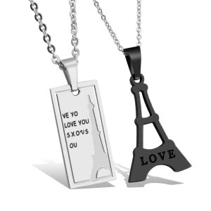 MC220 Dây chuyền cặp đôi tháp Eiffel (trắng đen)