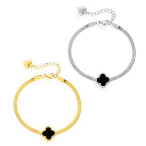 TA125 Lắc tay titan mì dẹp mặt hoa 4 cánh van cleef