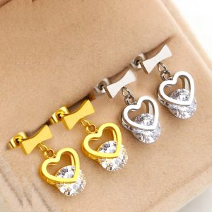 TB073 Bông tai titan hình chiếc nơ tòn ten hình trái tim