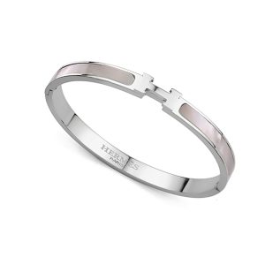 TV186a Vòng tay nữ titan chữ H thời trang Hermes xà cừ