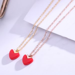 TN328 Dây chuyền titan mặt trái tim màu đỏ