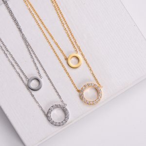 TN496 Dây chuyền titan mặt tròn thiết kế 2 tầng