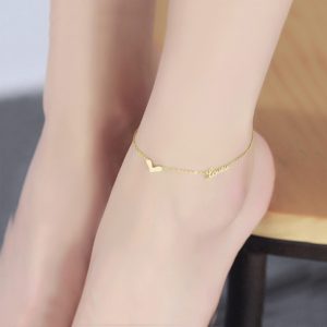 TA502 Lắc chân titan trái tim cách điệu chữ love màu vàng