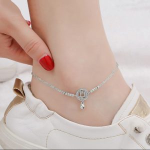 TA514 Lắc chân titan kim tiền 1 chuông màu trắng