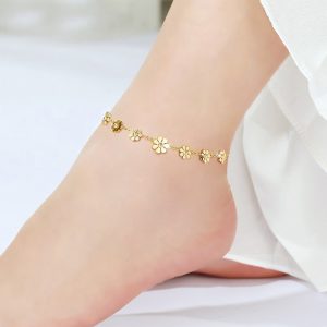 TA525 Lắc chân nữ titan hoa cúc màu vàng tươi